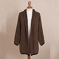 Brown and Black Alpaca Blend Relaxed Fit Cardigan Sweater,'Hickory Coffee'