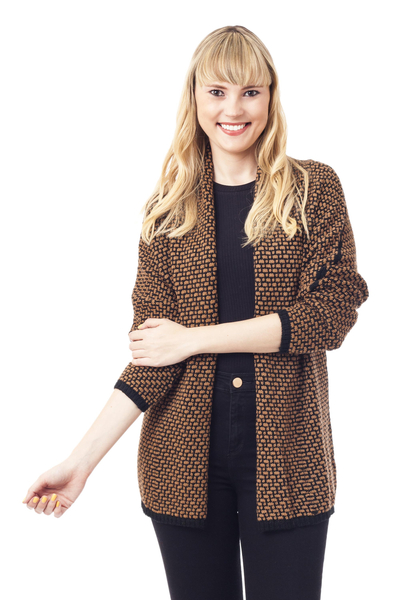 Alpaca blend cardigan, 'Hickory Coffee' - Brown and Black Alpaca Blend Relaxed Fit Cardigan Sweater