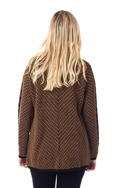 Alpaca blend cardigan, 'Hickory Coffee' - Brown and Black Alpaca Blend Relaxed Fit Cardigan Sweater