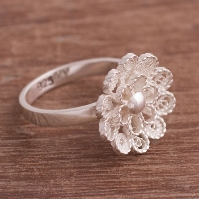 Sterling silver filigree cocktail ring, 'Exquisite Blossom' - Sterling Silver Filigree Flower Cocktail Ring from Peru