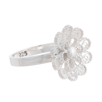 Sterling silver filigree cocktail ring, 'Exquisite Blossom' - Sterling Silver Filigree Flower Cocktail Ring from Peru