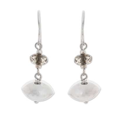 Quartz dangle earrings, 'Glistening Seeds' - Quartz and Sterling Silver Dangle Earrings from Peru