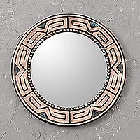 Copper and bronze wall mirror, 'Tiwanaku Form' - Round Bronze and Copper Wall Mirror from Peru