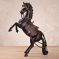 Wood sculpture, 'Spirited' - Cedar Wood Hand Carved Spirited Horse Sculpture from Peru