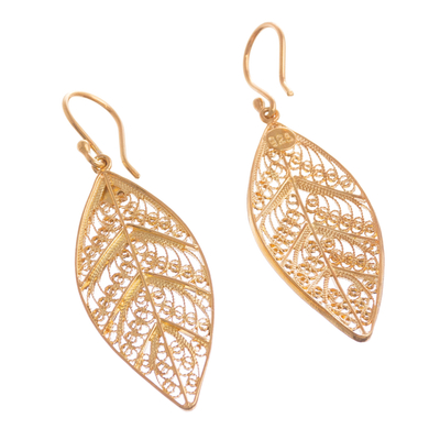Gold plated sterling silver filigree dangle earrings, 'Mystery of the Forest' - 24k Gold Plated Sterling Silver Filigree Dangle Earrings