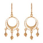 Gold plated sterling silver filigree chandelier earrings, 'Glittering Dreamcatchers' - Gold Plated Sterling Silver Filigree Chandelier Earrings
