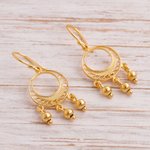 Gold plated sterling silver filigree chandelier earrings, 'Glittering Dreamcatchers' - Gold Plated Sterling Silver Filigree Chandelier Earrings
