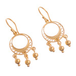 Gold plated sterling silver filigree chandelier earrings, 'Glittering Dreamcatchers' - Gold Plated Sterling Silver Filigree Chandelier Earrings