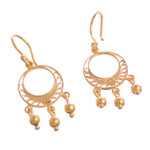 Gold plated sterling silver filigree chandelier earrings, 'Glittering Dreamcatchers' - Gold Plated Sterling Silver Filigree Chandelier Earrings