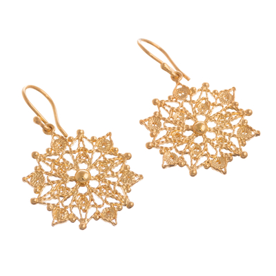 Gold plated sterling silver filigree dangle earrings, 'Gleaming Mandalas' - 24k Gold Plated Sterling Silver Filigree Dangle Earrings
