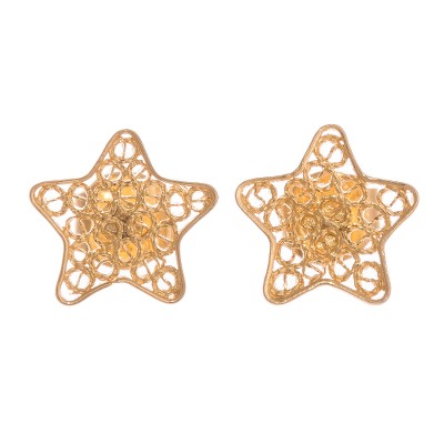 Gold plated sterling silver filigree button earrings, 'Classical Stars' - 24k Gold Plated Sterling Silver Filigree Star Earrings