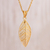 Gold plated sterling silver filigree pendant necklace, 'Mystery of the Forest' - 24k Gold Plated Sterling Silver Leaf Pendant Necklace (image 2) thumbail