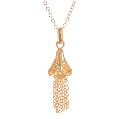 24k Gold Plated Sterling Silver Filigree Pendant Necklace