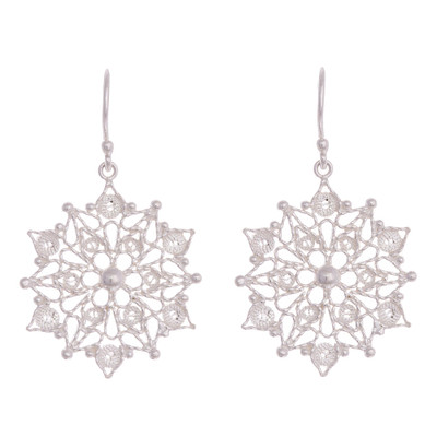 Sterling silver filigree dangle earrings, 'Gleaming Mandalas' - Sterling Silver Filigree Mandala Dangle Earrings from Peru