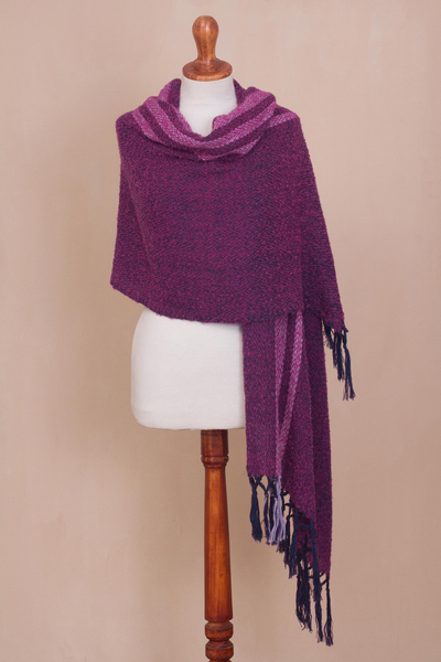 Alpaca blend shawl, 'Artisanal Majesty' - Handwoven Alpaca Blend Shawl in Purple from Peru