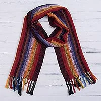 schal aus 100 % Alpaka, „Andean Rainbow“ – Regenbogen-Streifenschal aus 100 % Alpaka aus Peru