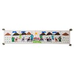 Cotton table runner, 'Vicuña Landscape' - Animal-Themed Cotton Arpillera Table Runner from Peru