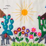 Cotton table runner, 'Vicuña Landscape' - Animal-Themed Cotton Arpillera Table Runner from Peru