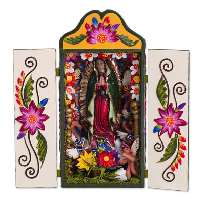 Ceramic and Wood Retablo of Mother Mary from Peru