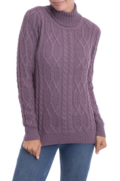 100% alpaca pullover, 'Dusty Lilac Charm' - Knit 100% Alpaca Pullover in Dusty Lilac from Peru