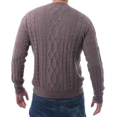Men's 100% alpaca pullover, 'Dusty Lavender Style' - Men's Knit 100% Alpaca Pullover in Dusty Lavender from Peru
