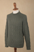 Men's 100% alpaca sweater, 'Sage Diamonds' - 100% Alpaca Pullover Sweater in Sage from Peru (image 2c) thumbail