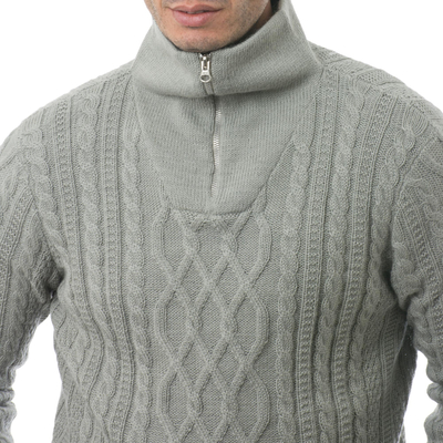 Men's 100% alpaca pullover, 'Laurel Knit' - Men's Knit 100% Alpaca Pullover in Laurel from Peru