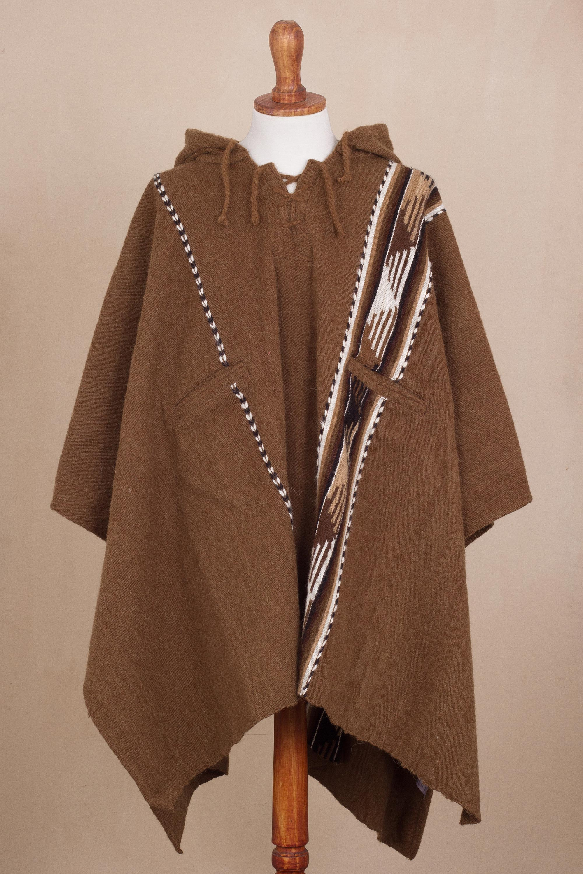 Handwoven Alpaca and Wool Blend Poncho from Peru - Chestnut Mountains ...