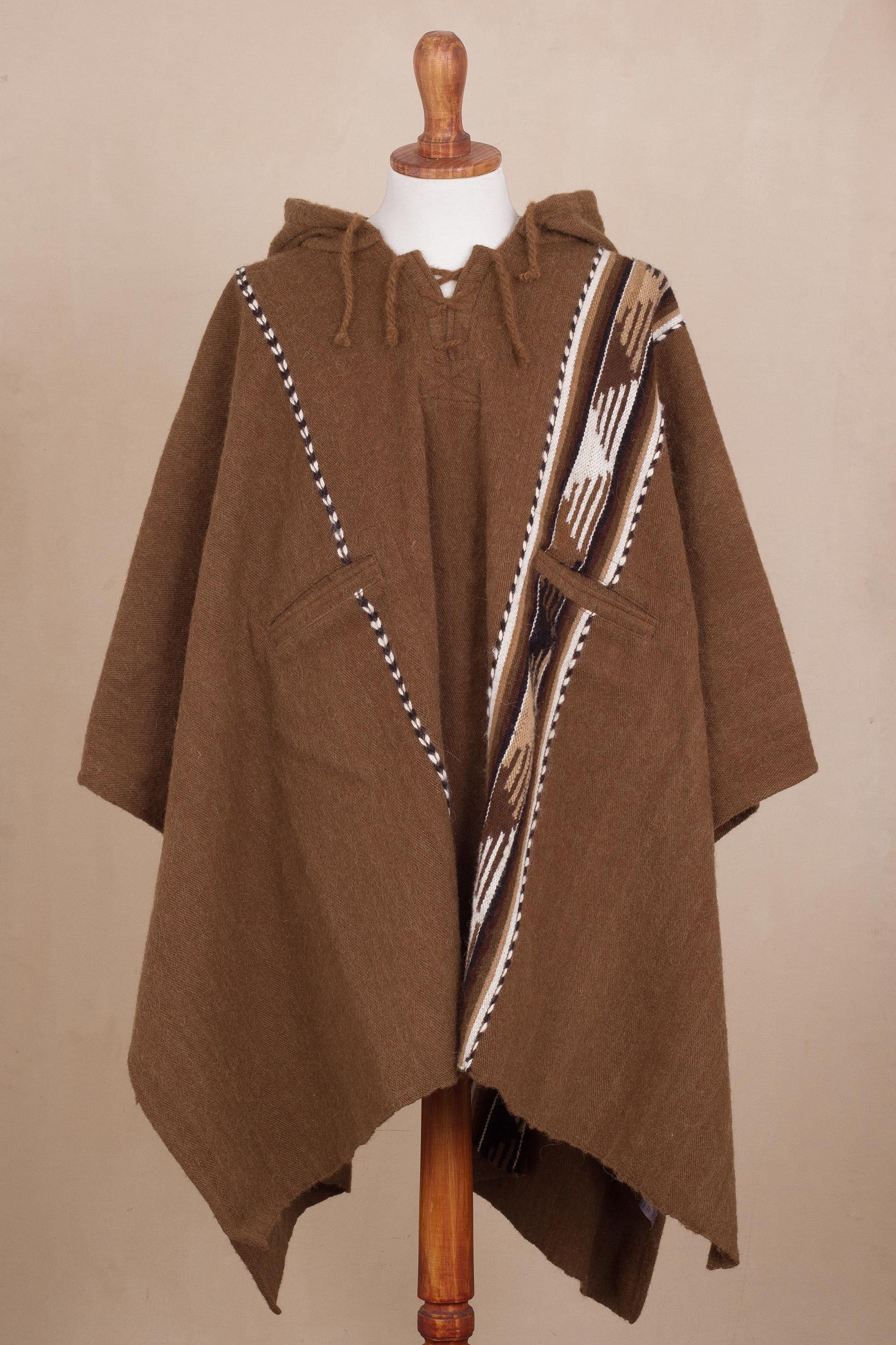 Handwoven Alpaca and Wool Blend Poncho from Peru Chestnut Mountains
