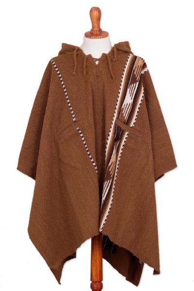 Men's Alpaca and wool hooded poncho, 'Chestnut Mountains' - Handwoven Alpaca and Wool Blend Poncho from Peru