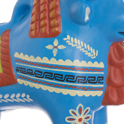estatuilla de cerámica - Figura de toro Pucará de cerámica en tonos crema de Perú