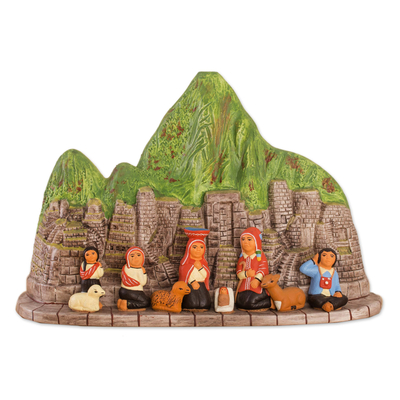 Ceramic Nativity Scene Sculpture of Machu Picchu from Peru