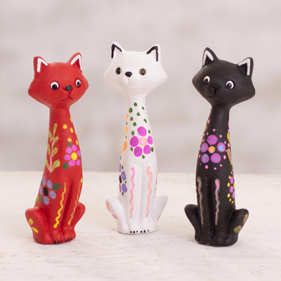 Ceramic figurines, 'Colorful Kittens' (set of 3) - Hand-Painted Ceramic Cat Figurines from Peru (Set of 3)