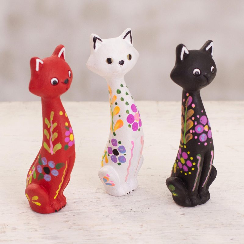 Hand-Painted Ceramic Cat Figurines from Peru (Set of 3) - Colorful ...