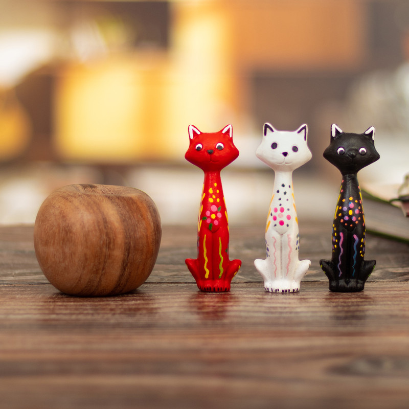 Hand-Painted Ceramic Cat Figurines from Peru (Set of 3) - Colorful ...