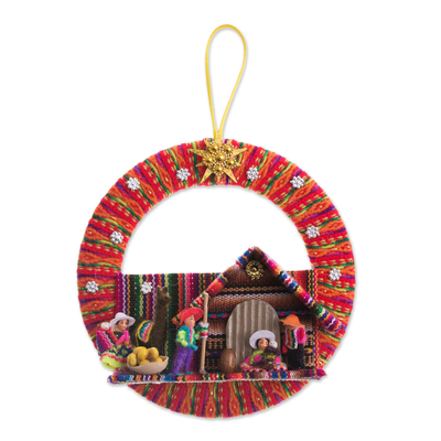 Stoffornament, „Glück in den Anden“. - In Peru handgefertigtes Ornament einer Krippenszene aus Stoff