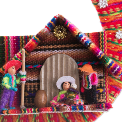 Fabric ornament, 'Happiness in the Andes' - Fabric Nativity Scene Ornament Handcrafted in Peru