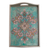 Reverse-painted glass tray, 'Enchanting Flowers in Teal' - Floral Reverse-Painted Glass Tray from Peru