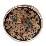 Reverse-painted glass tray, 'Mystic Peacock in Silver' - Reverse-Painted Glass Peacock Tray in Silver from Peru