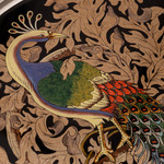 Reverse-painted glass tray, 'Mystic Peacock in Silver' - Reverse-Painted Glass Peacock Tray in Silver from Peru