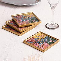 Reverse-painted glass coasters, 'Artisanal Color' (set of 4) - Colorful Reverse-Painted Glass Coasters from Peru (Set of 4)