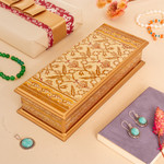 Reverse-painted glass decorative box, 'Golden Colonial Elegance' - Gold-Tone Reverse-Painted Glass Decorative Box from Peru