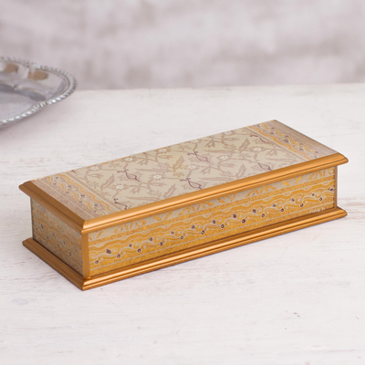 Reverse-painted glass decorative box, Golden Colonial Elegance