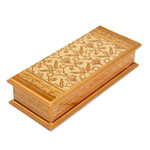 Reverse-painted glass decorative box, 'Golden Colonial Elegance' - Gold-Tone Reverse-Painted Glass Decorative Box from Peru