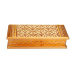 Reverse-painted glass decorative box, 'Golden Colonial Elegance' - Gold-Tone Reverse-Painted Glass Decorative Box from Peru