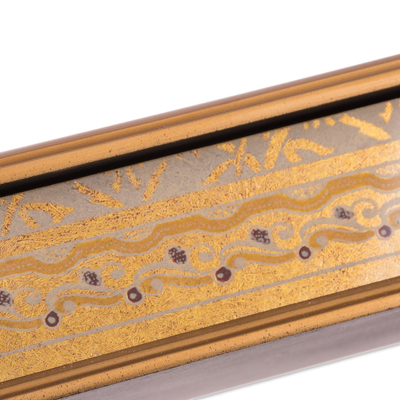 Dekorative Box aus rückseitig lackiertem Glas - Goldfarbene dekorative Box aus rückseitig bemaltem Glas aus Peru