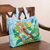 Cotton blend tote, 'Rooster Among Flowers' - Rooster-Themed Cotton Blend Arpillera Tote from Peru (image 2b) thumbail