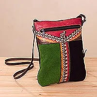 Eslinga de cuero, 'Cusco Traveler' - Eslinga de cuero multicolor con temática de llamas de Perú