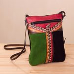 Leather sling, 'Cusco Traveler' - Llama-Themed Multicolored Leather Sling from Peru