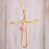 Gold plated opal pendant necklace, 'Cross of Gold' - 24k Gold Plated Opal Cross Necklace from Peru